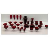 Ruby Red Glassware with Vases and Stemware