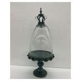 Glass Cloche with Metal Stand and Crown Finial