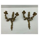 (2) Brass Wall Sconces with Scroll Leaf Motifs