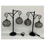 (2) Black Table Lamps with Woven Sphere Shades... both lamps work