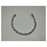 Sterling Silver Light Blue and Clear Stone Link Bracelet