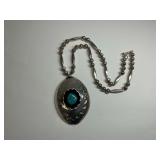 Vintage Native American Sterling Silver and Turquoise Shadow Box Pendant Necklace