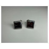 Sterling Silver Square Garnet Earrings