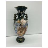 Japanese Satsuma Ceramic Hand Painted 2-Handled Vase