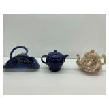 Ceramic Pottery Teapots and Serving Dish...see photos for condition