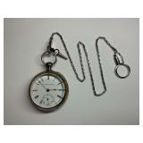 Elgin National Watch Company Pocket Watch with Fahys Coin Silver Case and Hickok USA Chain