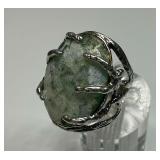 Sterling Silver Green Stone Ring...Size 7