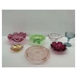 Colorful Vintage Glass Bowls and Depression Glass Cake Plate