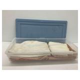 Vintage Textiles with Plastic Storage Bin