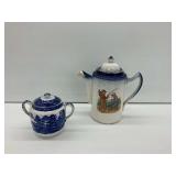 Ceramic Coffee Pot and Wedgwood Sugar Bowl with Lid
