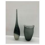 (2) Gray Art Glass Vases
