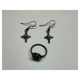 Sterling Silver Native American Turquoise Ring Size 4.5 and Earrings