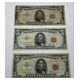 (3) Series 1963 Five Dollar United States Notes