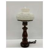Electric Table Lamp with Milk Glass Shade and Wooden Base...works