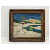 Karl Nilsson 1937 Winter Landscape Painting Signed