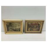 (2) Wallace Nutting Framed Prints "Birch Bend" and "Honeymoon Blossoms"