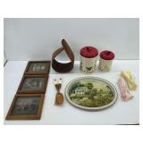 Kitchenware and Home Decor with Paula Deen Canisters and Currier and Ives Tray