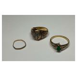 (3) 10K Gold Rings Including Class Ring and Gemstone Ring