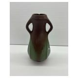 Van Briggle Pottery Vase with Dual Handles and Brown and Green Glaze