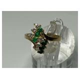 14K Yellow Gold Ring with Diamonds and Emeralds...Size 6