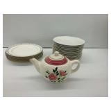 Stangle Pottery Wild Rose Teapot and Dinner Plates Including Haviland