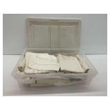 Various Vintage Textiles with Plastic Storage Bin