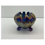 Northwood Blue Carnival Glass Beaded Bullseye Rose Bowl
