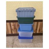 (5) Sterilite Plastic Storage Totes