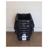 (6) Stackable Black Plastic Storage Bins