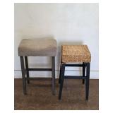 (2) Stools with Upholstered and Woven Seats