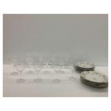 (12) Etched Glass Stemware and (12) Plates
