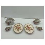 Napco Porcelain Swans and Floral Wall Pockets
