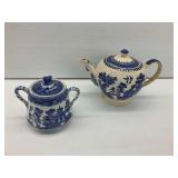 Blue and White Ceramic Teapot and Sugar Bowl...see description