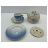 Porcelain and Ceramic Tableware with Seagull and Floral Motifs
