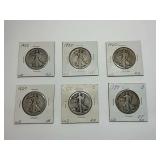 (6) Walking Liberty Half Dollars