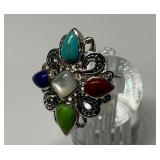 Sterling Silver Multigemstone Zuni Cluster Ring...Size 8