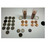 US and Canadian Coin Assortment with Buffalo Nickels and Tubes