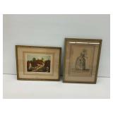 (2) Framed Prints: Le Puits du Chemin and 18th Century French Court Figure