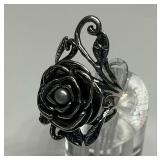 Size 7 Sterling Silver Rose Ring with Pearl Accent