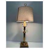 Brass Table Lamp with Dual Sockets and Shade