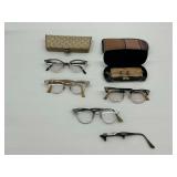 (5) Pairs of Eyeglasses Including Mid Century Cat-Eye Designs and (3) Cases
