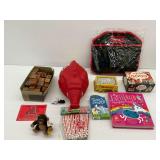 Toys and Games Assortment Including Razorbacks Mascot Bank and Wooden Blocks