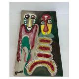 Signed Mixed Media Painting on Canvas with Applied Beads by Auman