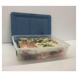 Fabric Pieces and Other Textiles in Plastic Container