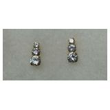 14K Gold Cz 3-Stone Stud Earrings