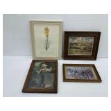 (4) Framed Prints with Rural and Botanical Themes