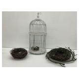 Decorative Birdcage and (2) Nests with Faux Eggs