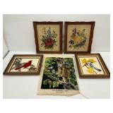 (4) Framed Needlework and Applique Panels and (1) Unframed Needlework Panel