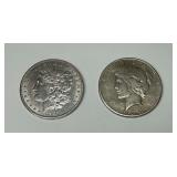 1901 Morgan Silver Dollar and 1934 Peace Silver Dollar