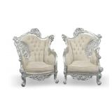 Pair of Rococo Revival Silver Painted Tufted Armchairs
